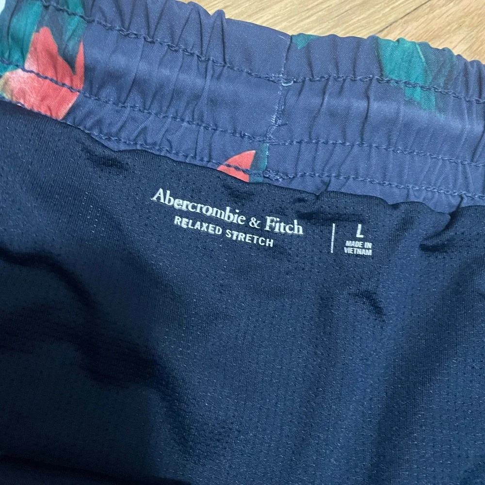 Abercrombie & Fitch Mens L Navy Orange Floral Citrus Swim Trunks Relaxed Stretch